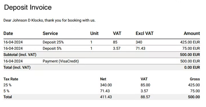Deposit invoice created