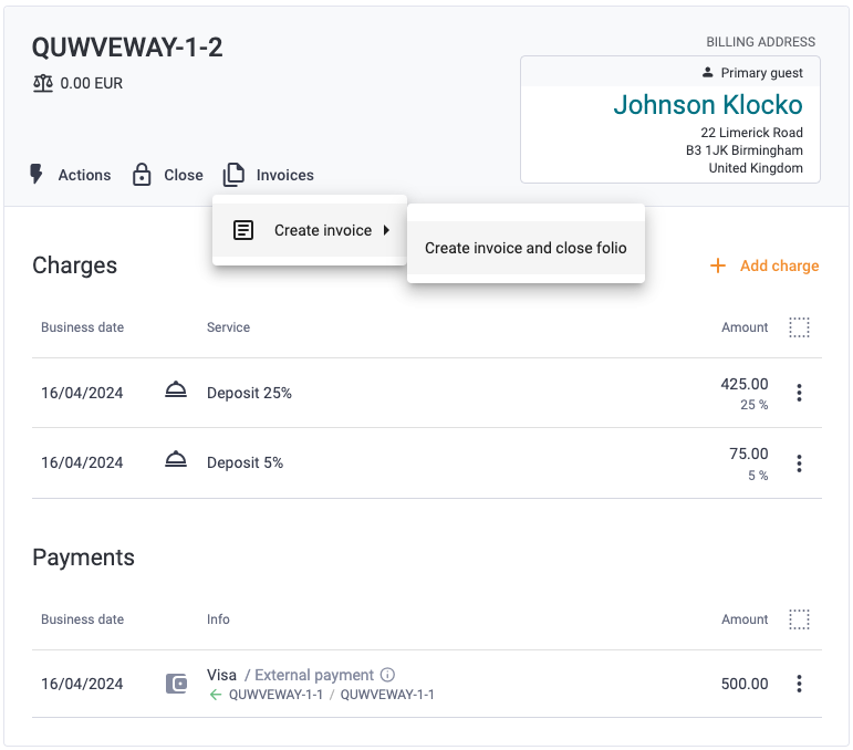 Deposit invoice details