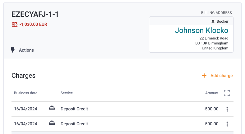 Deposit credit refunded