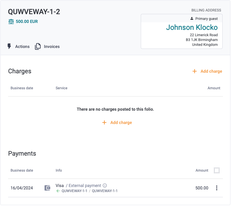 Payment moved to new folio