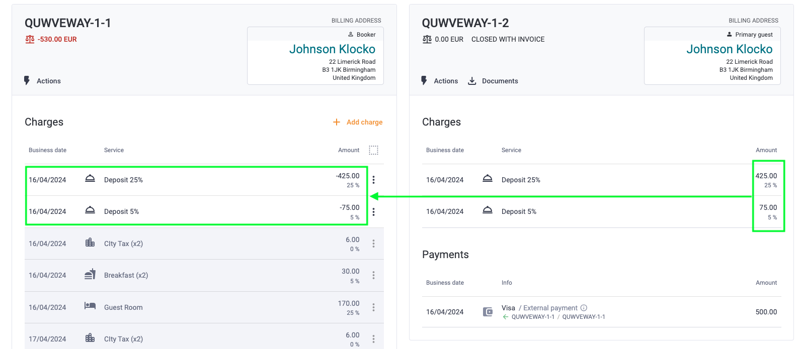 Reversed deposit charges
