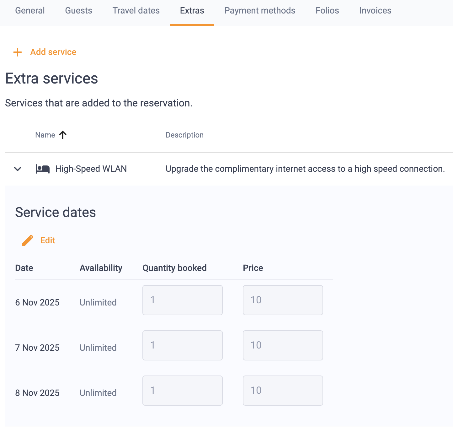 Add service screen