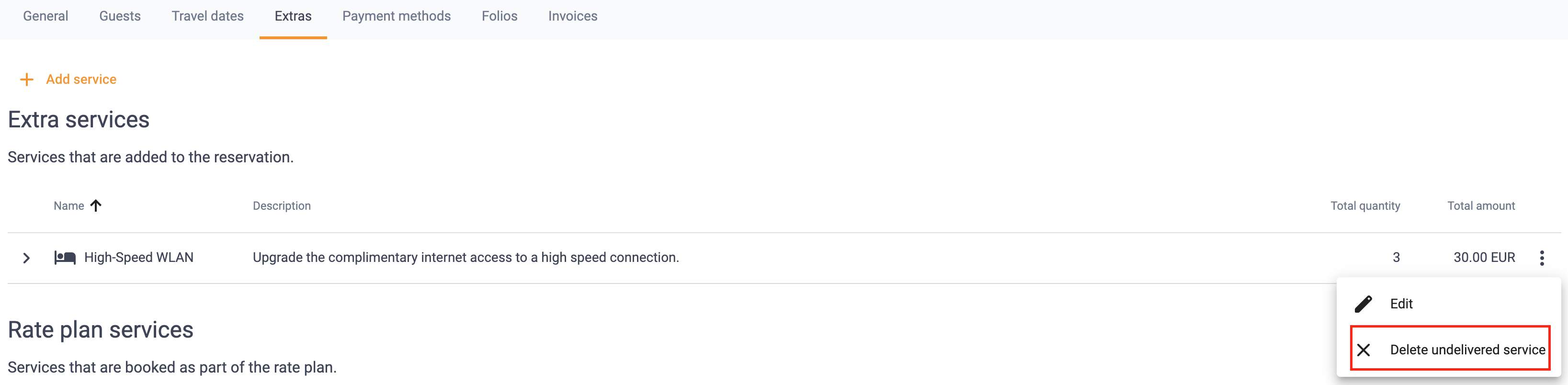 Delete undelivered service option