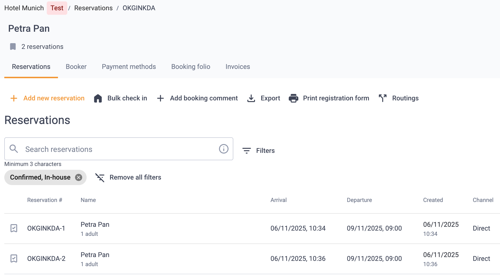 Booking overview