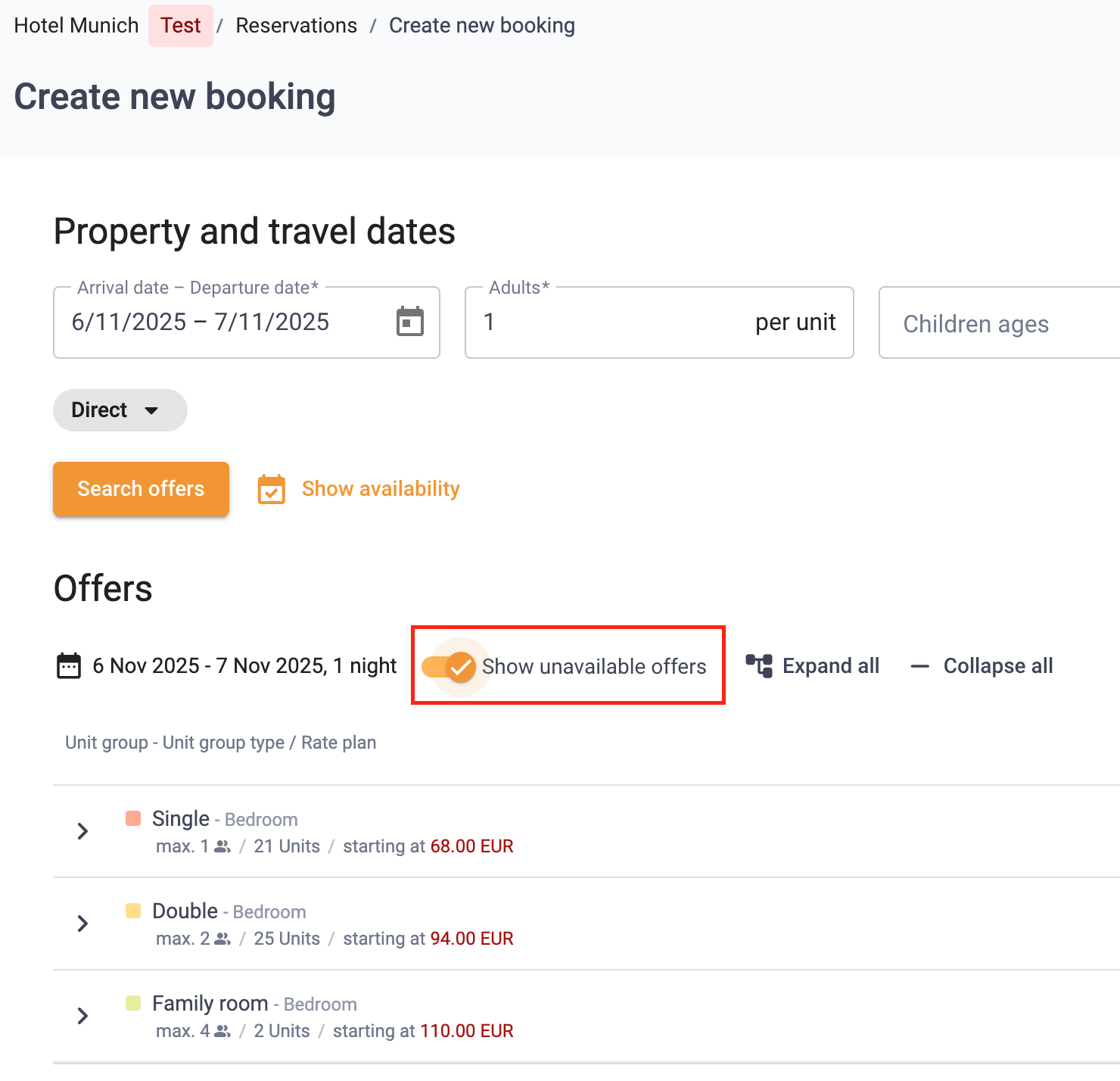 Show unavailable offers toggle