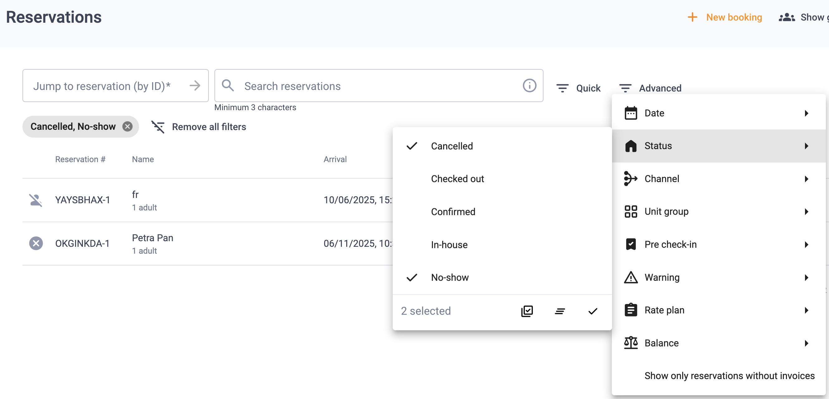 Reservation Status Overview