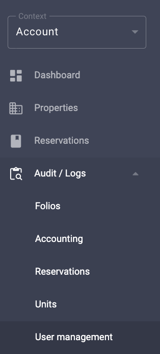 User Management audit logs screen with filter options