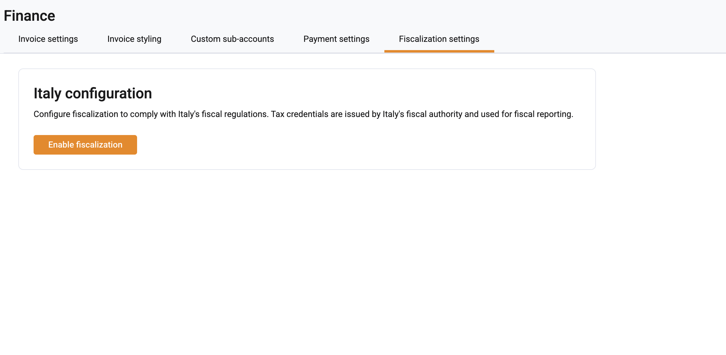 Fiscalization settings screen