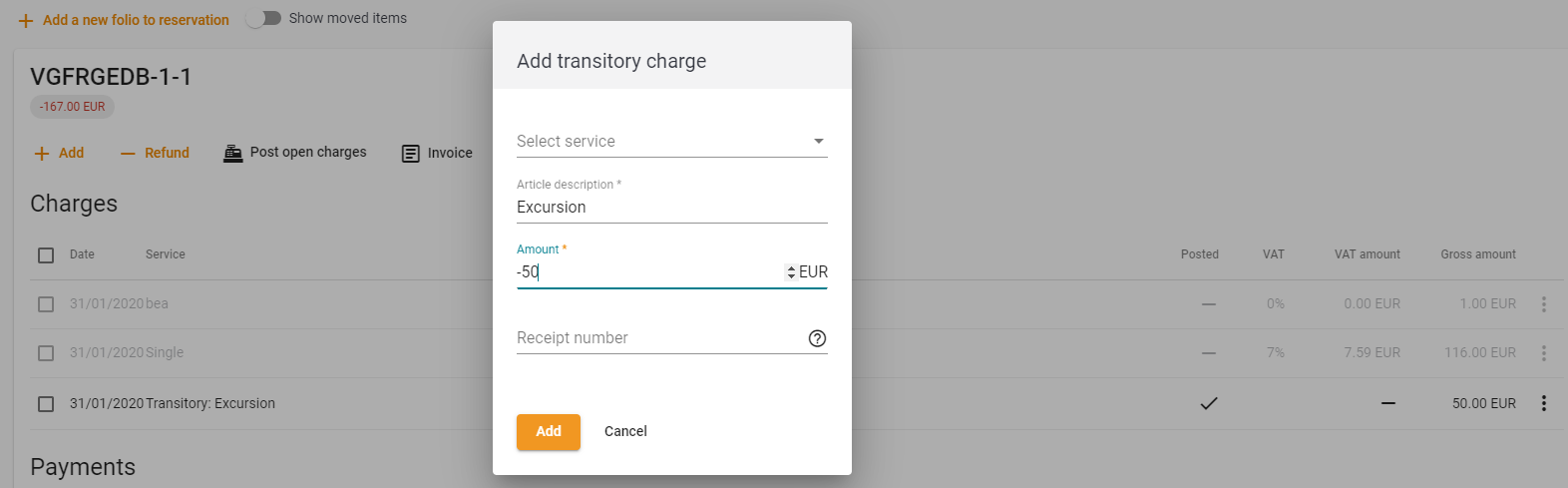 Refunding a transitory charge
