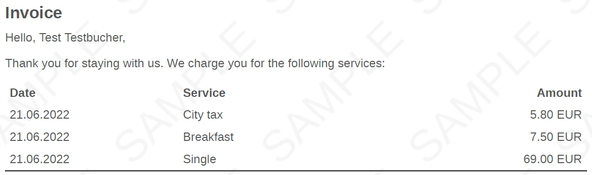 Invoice with Additional Services